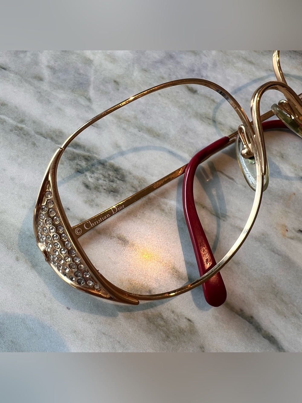 Christian Dior Vintage 1980s Gold Rhinestone Oversized Eyeglass Made in Austria - Picture 6 of 14